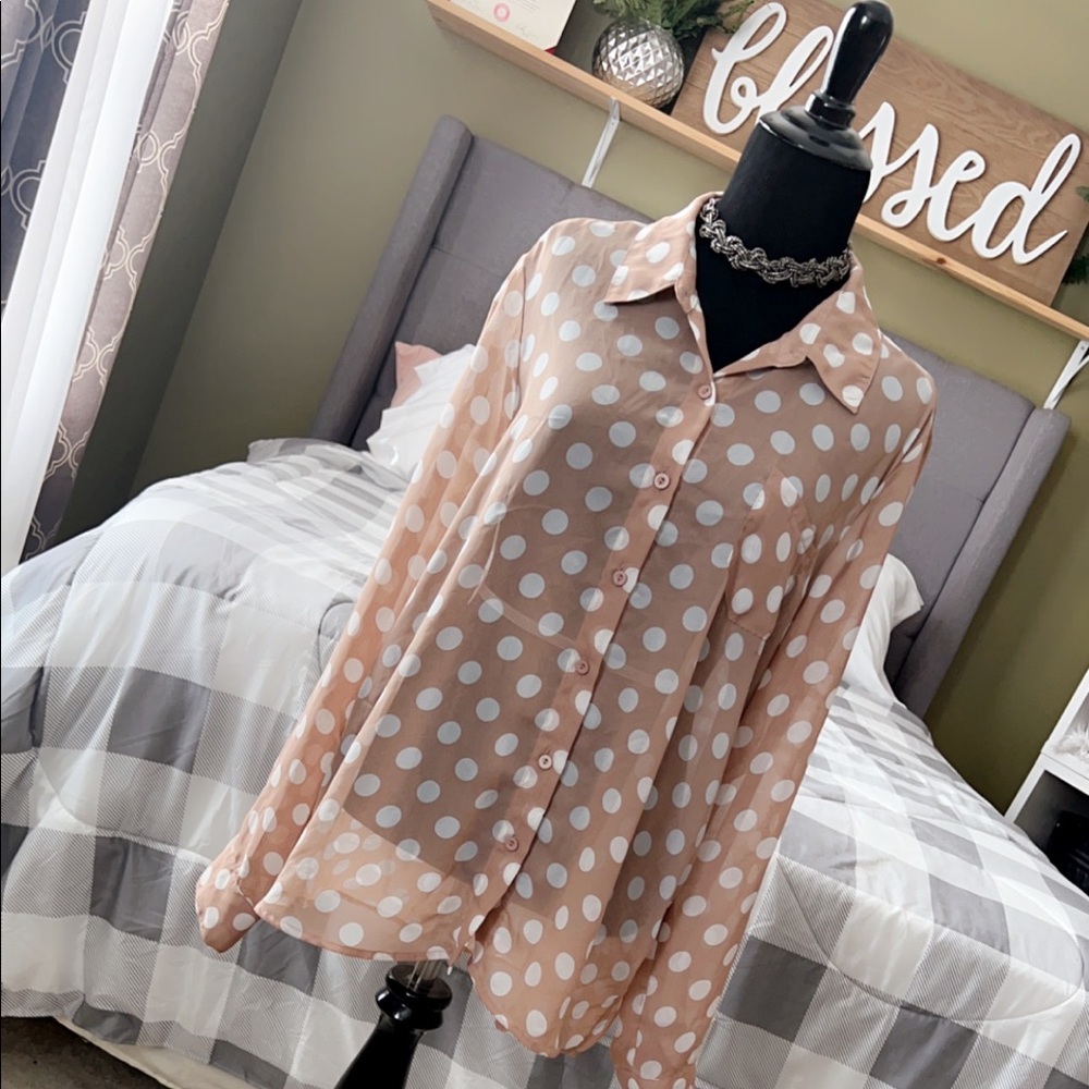 Tan & White Polka Dots Button Shirts